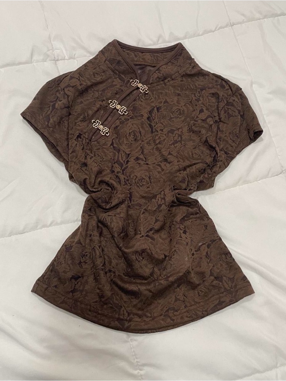 Brown Lace Modern Qipao Top